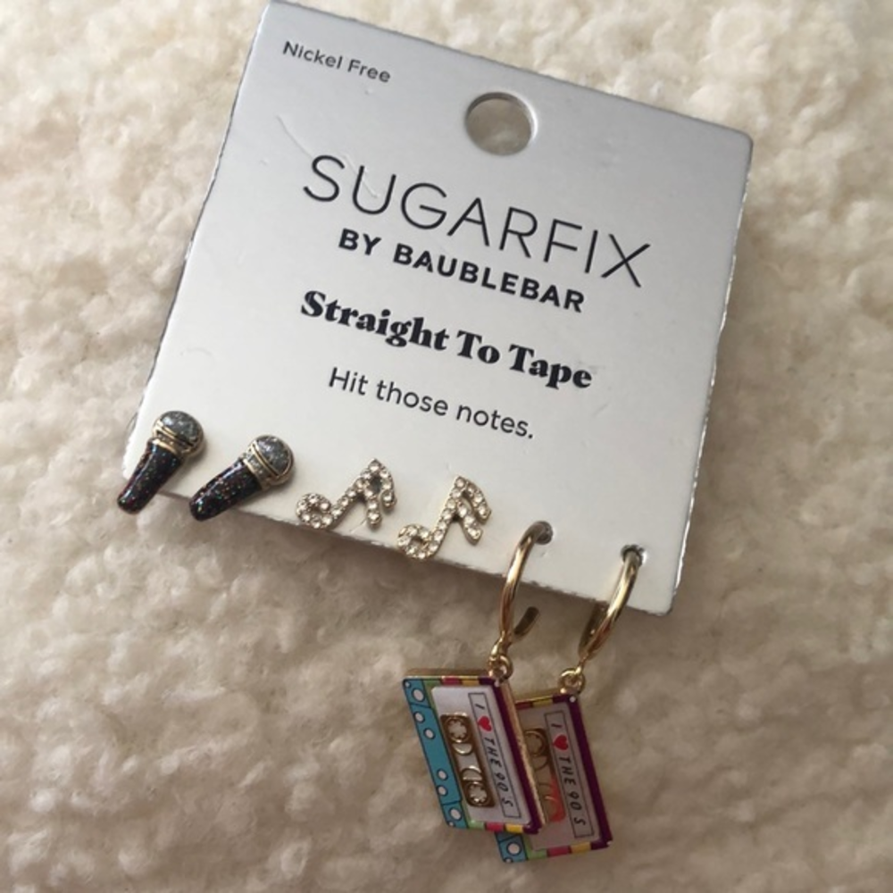 Sugarfix By Baublebar Straight to Tape Notes Microphone Cassette Earrings Set‎